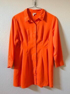 Cato Vibrant Marigold Orange Pleated Waist Button-Down Blouse - Size L